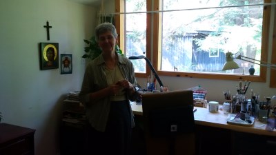 Marysia Kowalchuk in her poustinia at Madonna House in Combermere.