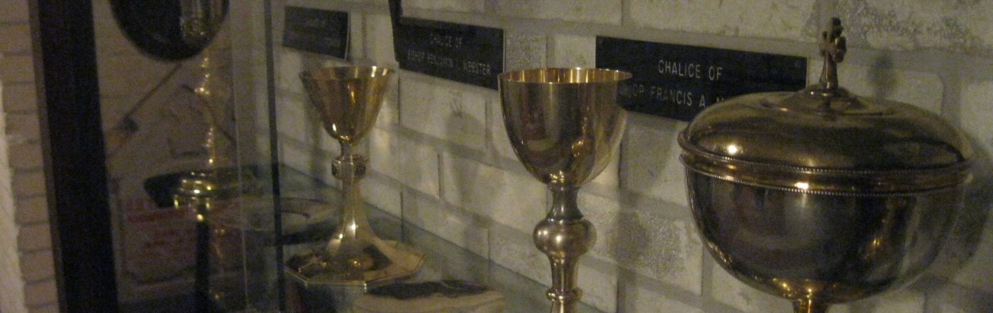 Chalices in the crypt at the cathedral