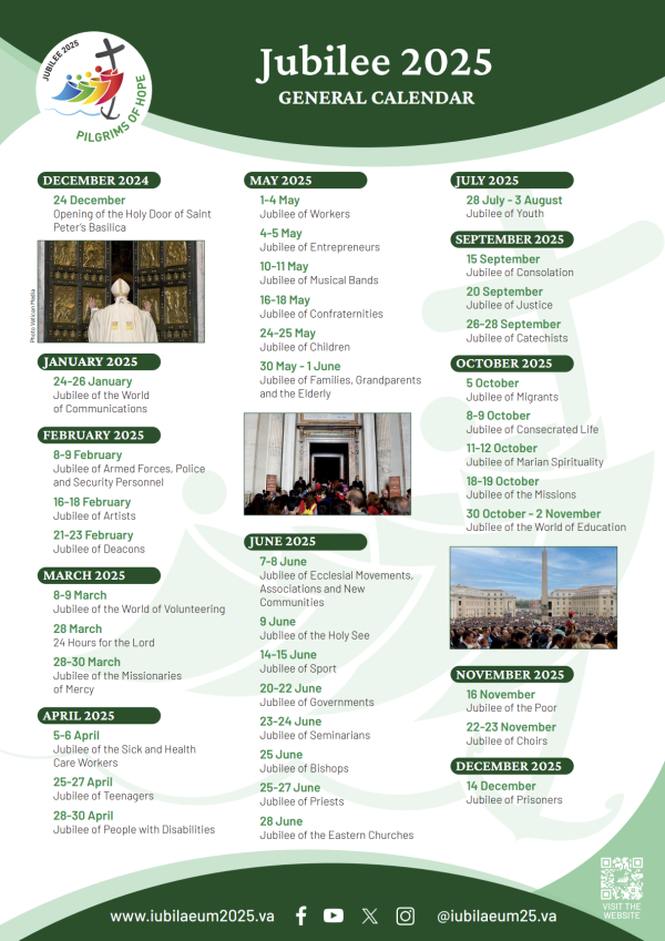 The Vatican has published a calendar of events for Jubilee Year 2025