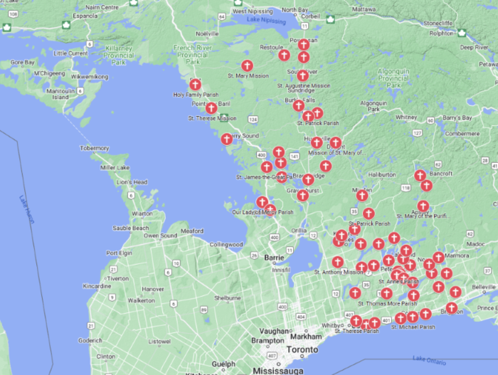 Map of the Parishes in the Diocese