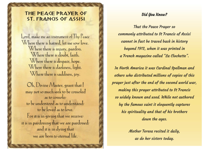The Peace Prayer of St Francis of Assisi
