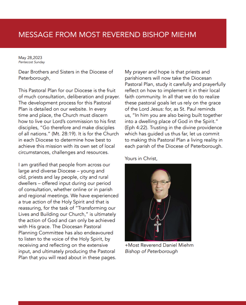 Message from Most Reverend Bishop Miehm