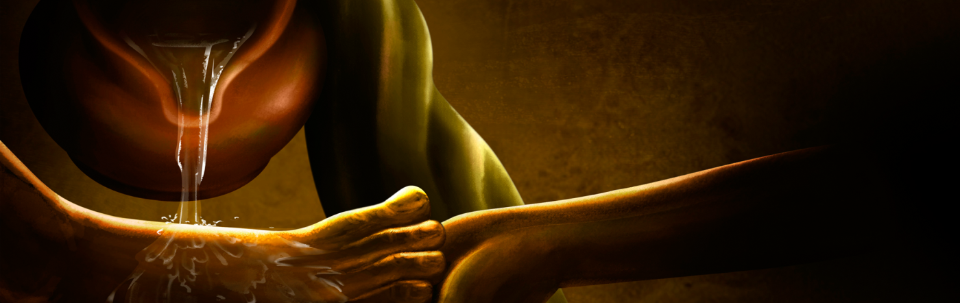 Water pouring on a foot being washed