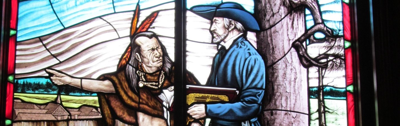 Stained glass window at Martyrs' Shrine in Midland, ON.