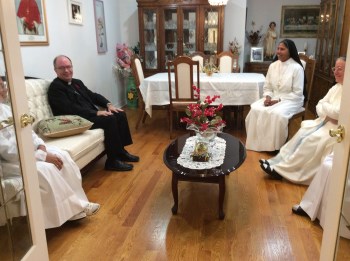 Bishop Miehm visiting with the Daughters of St. Mary of Leuca