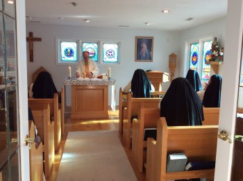 Bishop Miehm visiting with the Daughters of St. Mary of Leuca