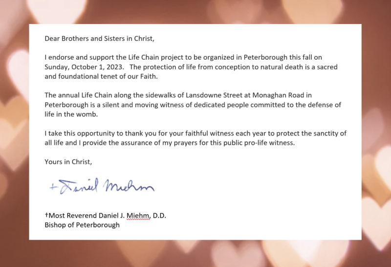 Life Chain support letter